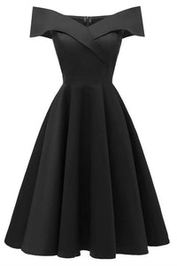 1950s Vintage Off the Shoulder Black Swing Dress
