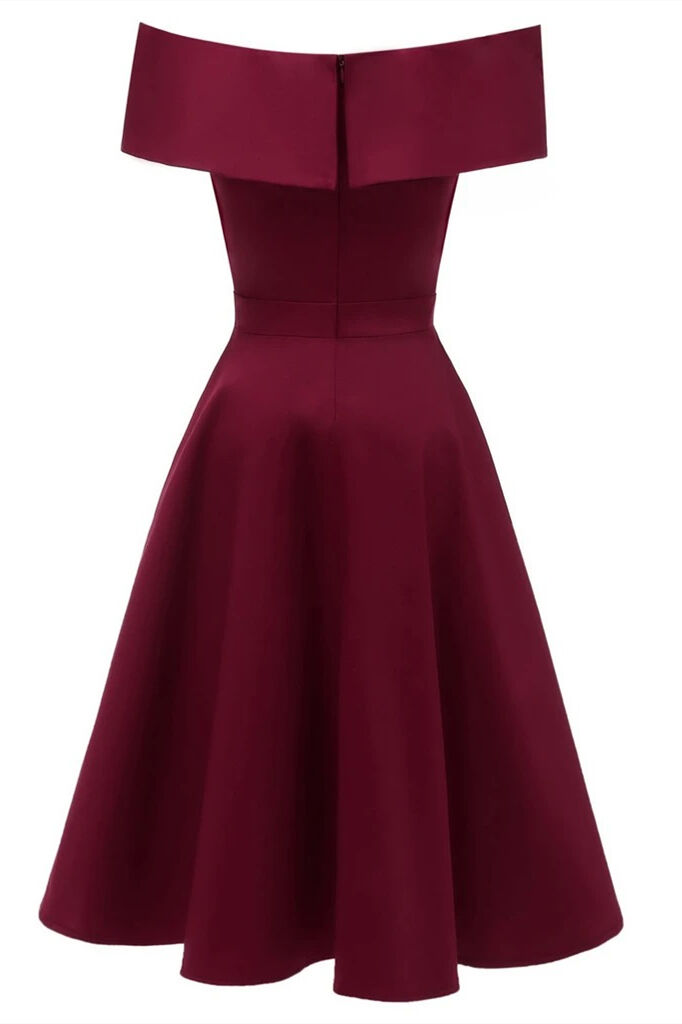 1950s Vintage Off the Shoulder Red Swing Dress