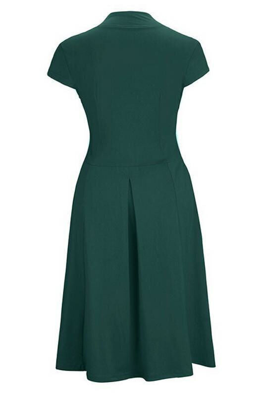 1950s Dark Green Cap Sleeves Swing Dress