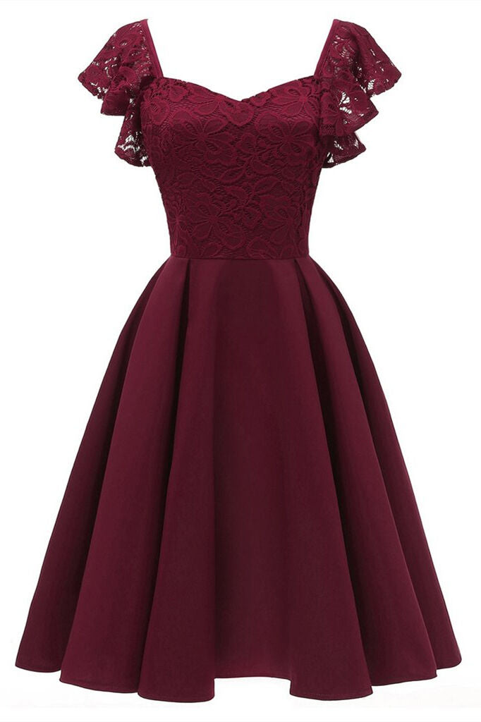 1950s Wine Red Lace and Satin Swing Dress