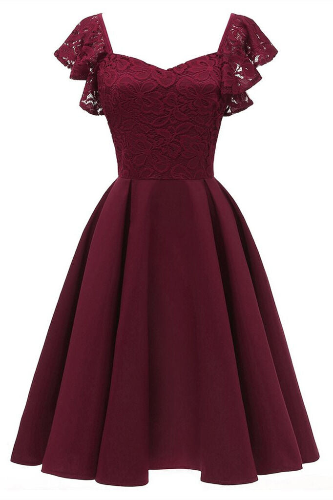 Wine red 1950s back lace store up dress