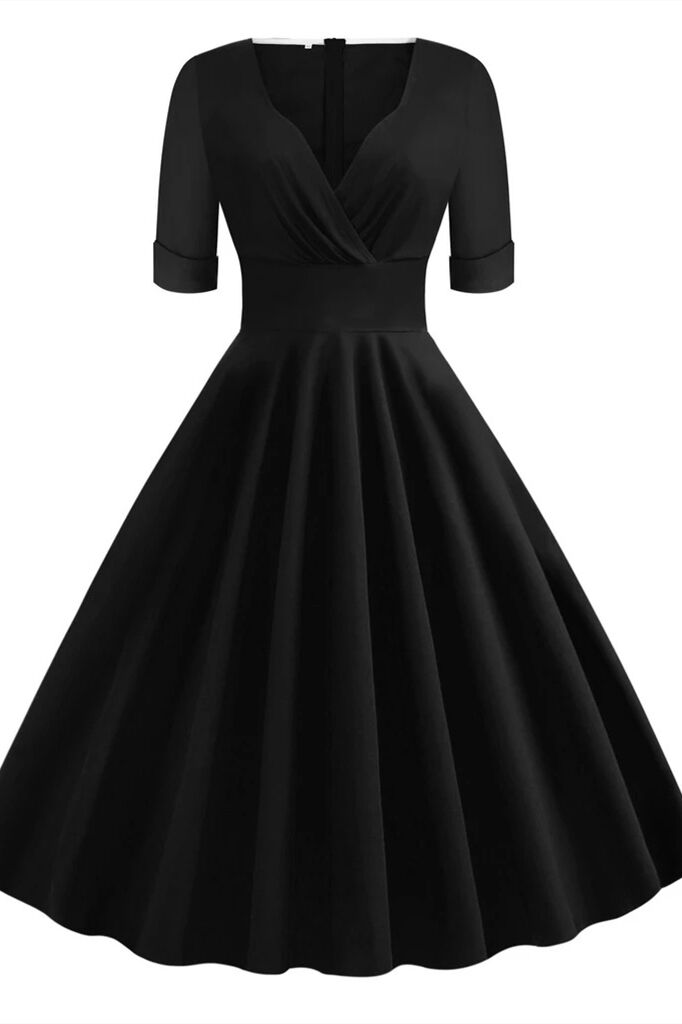 1950s Black Wrap Swing Dress