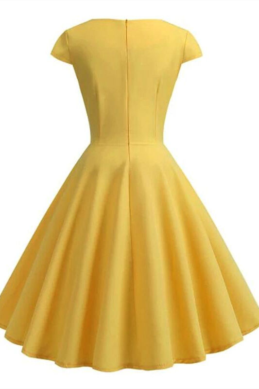 1950s Yellow Pleated Warp Swing Dress