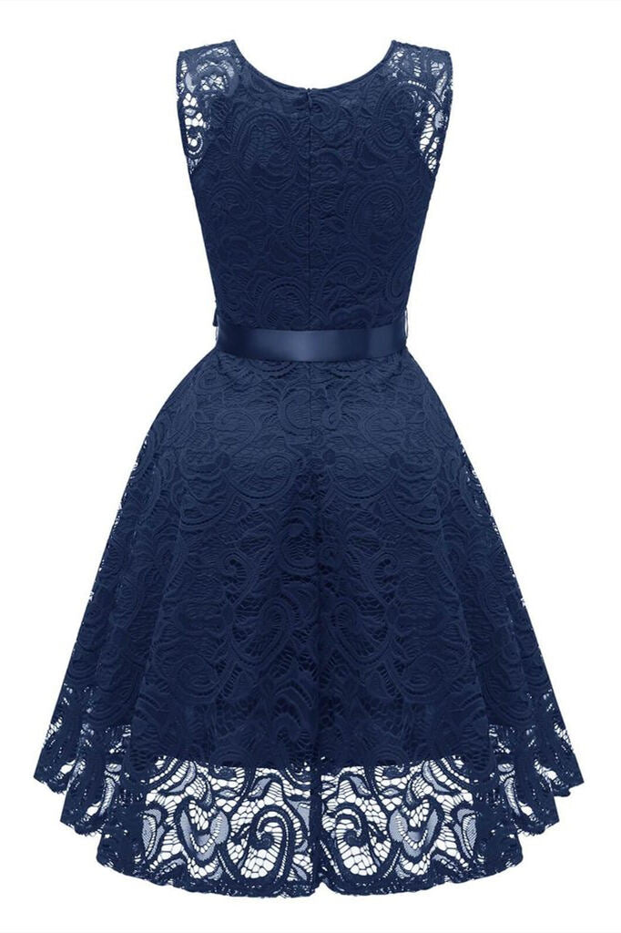 1950s Navy Blue Lace Floral Swing Dress