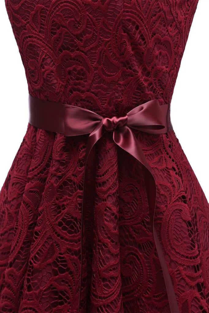 1950s Wine Red Lace Floral Swing Dress