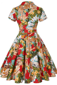 1950s Vintage Multi-Colored Swing Dress