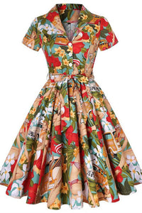 1950s Vintage Multi-Colored Swing Dress