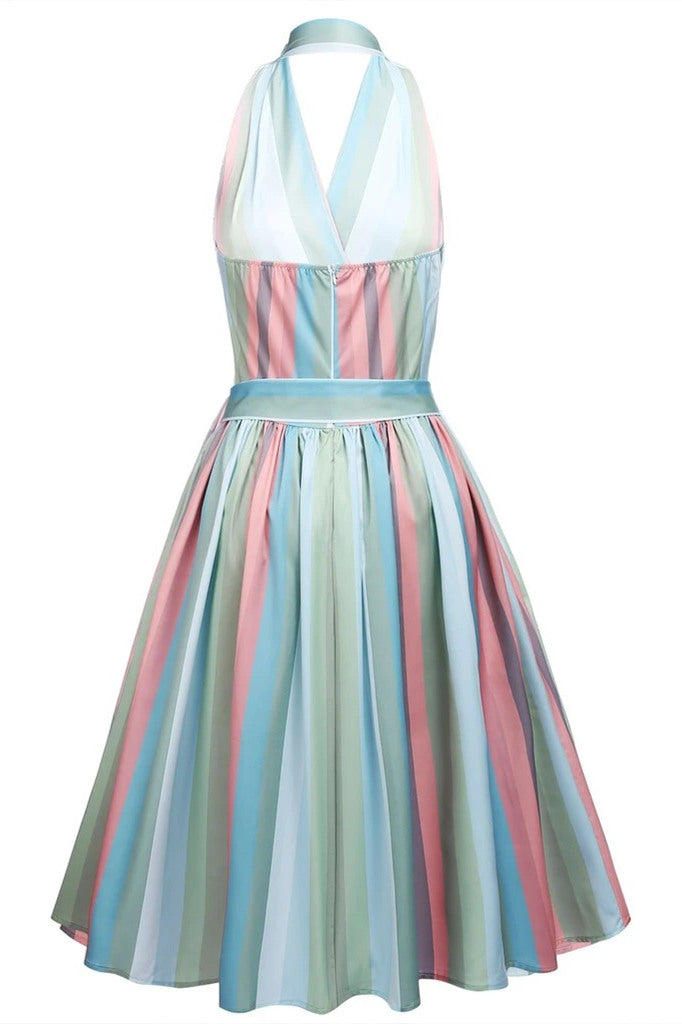 1950s Rainbow Pockets Belt Swing Dress
