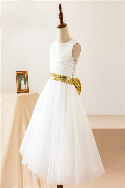 Cute A Line White Long Flower Girl Dress