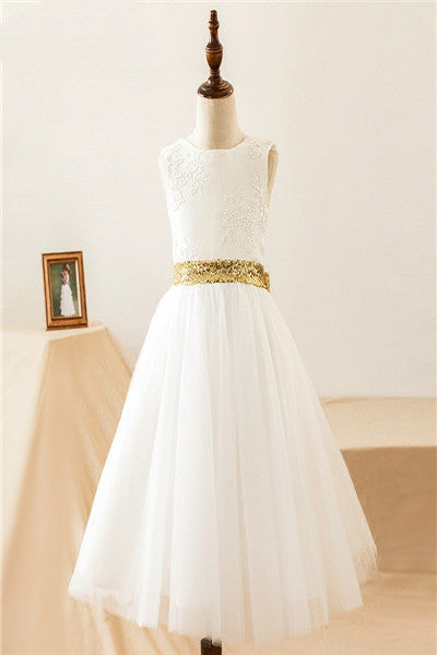 Cute A Line White Long Flower Girl Dress