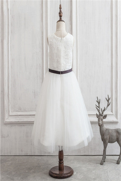 Cute A Line White Tulle Applique Flower Girl Dress