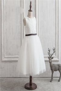 Cute A Line White Tulle Applique Flower Girl Dress