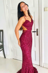Sexy Blush Sequined Mermaid Long Formal Gown