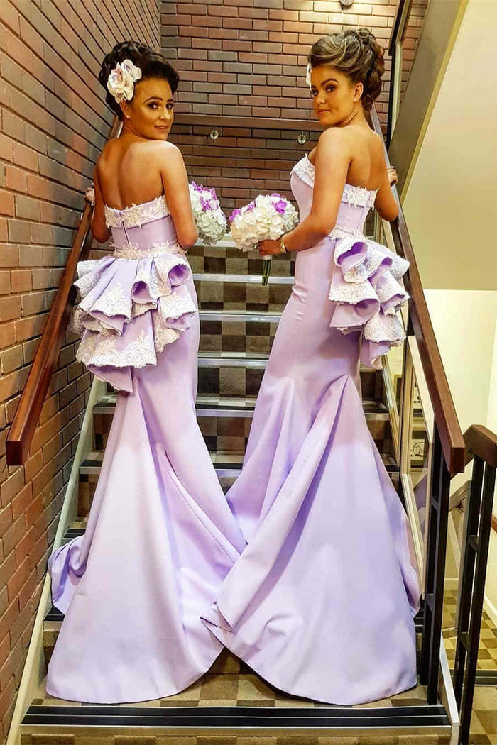 Elegant Strapless Mermaid Lilac Long Prom Dress