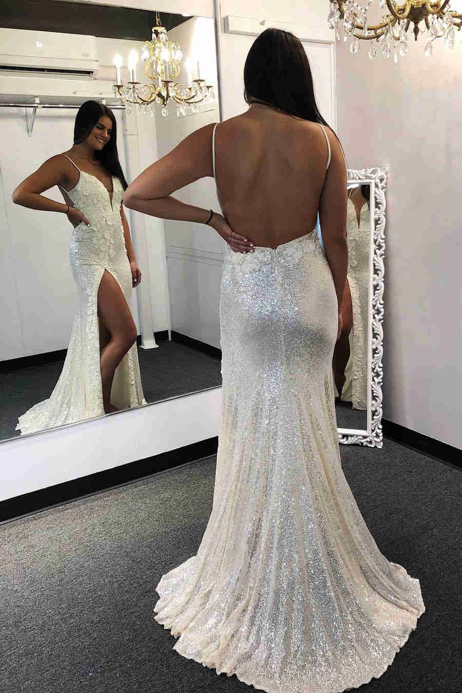 Glitter white prom dress hotsell