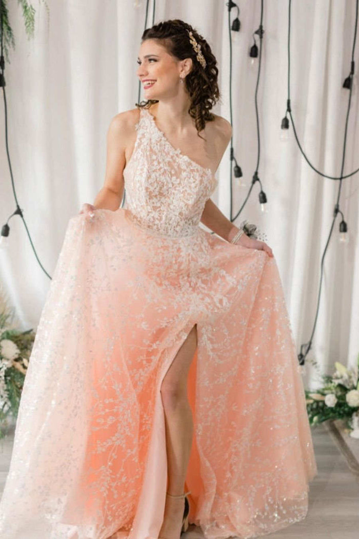 Sexy One Shoulder lace appliques Long Prom Dress