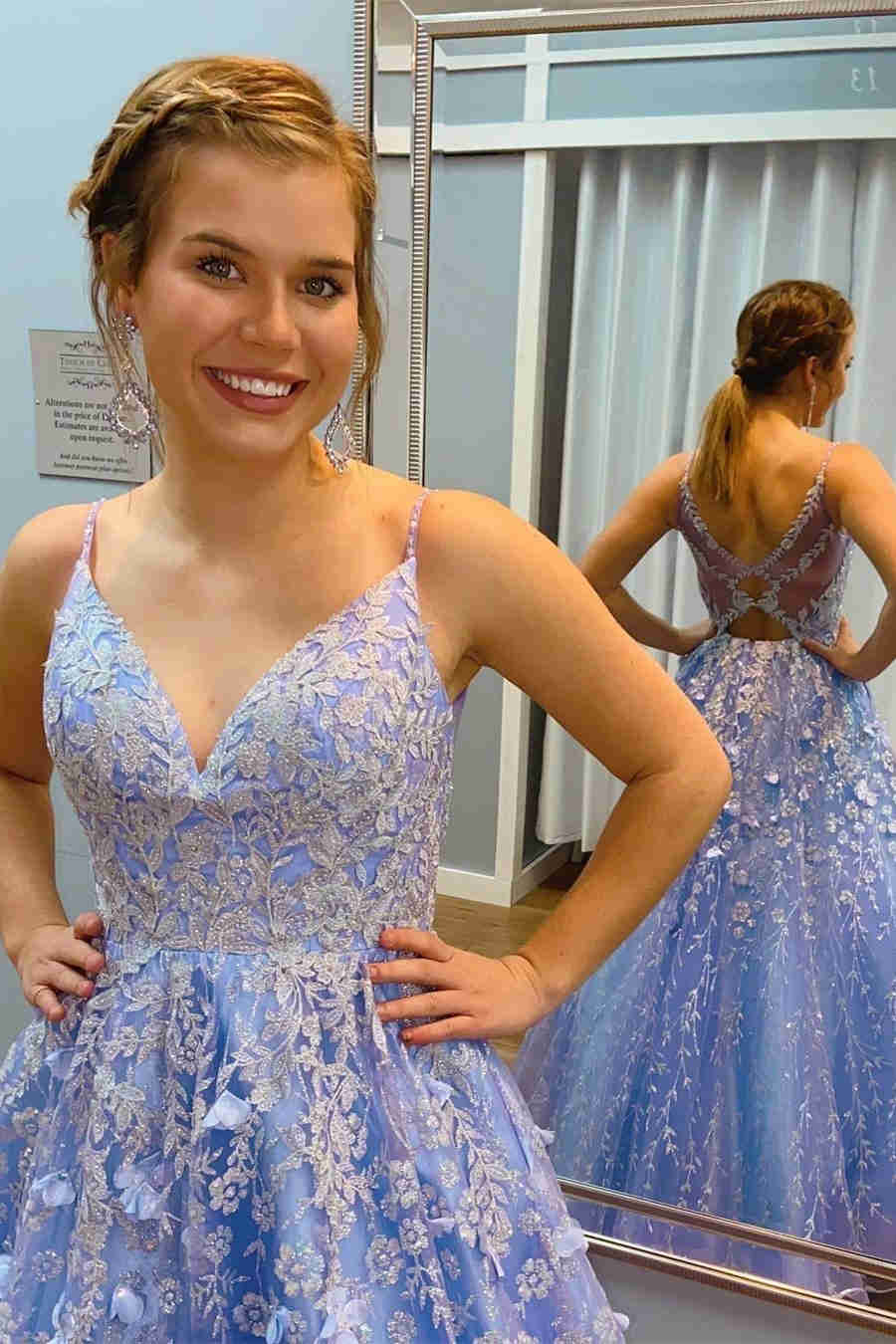 Gorgeous Lavender  A-Line Appliques Long Prom Dress