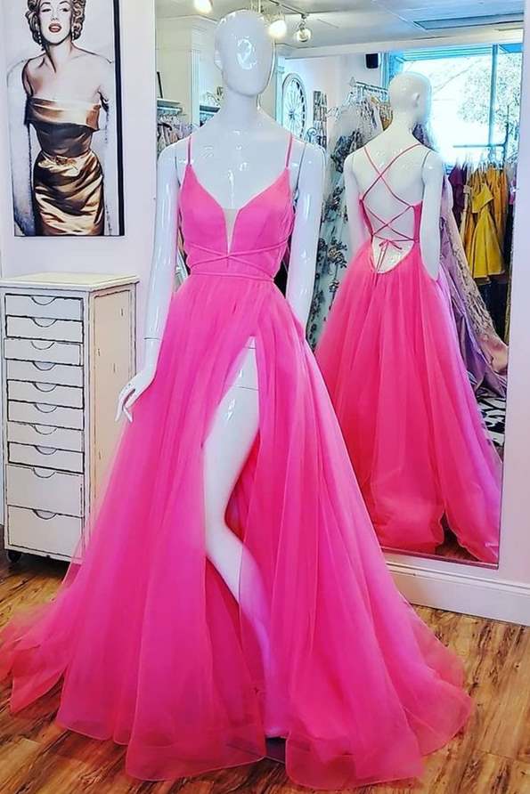 A-line Hot Pink Long Formal Dress