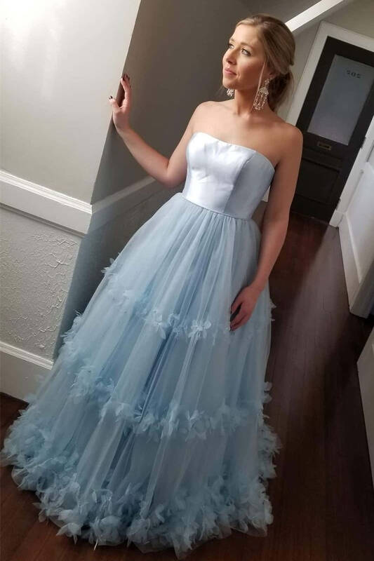 Strapless A-line Light Blue Ball Gown