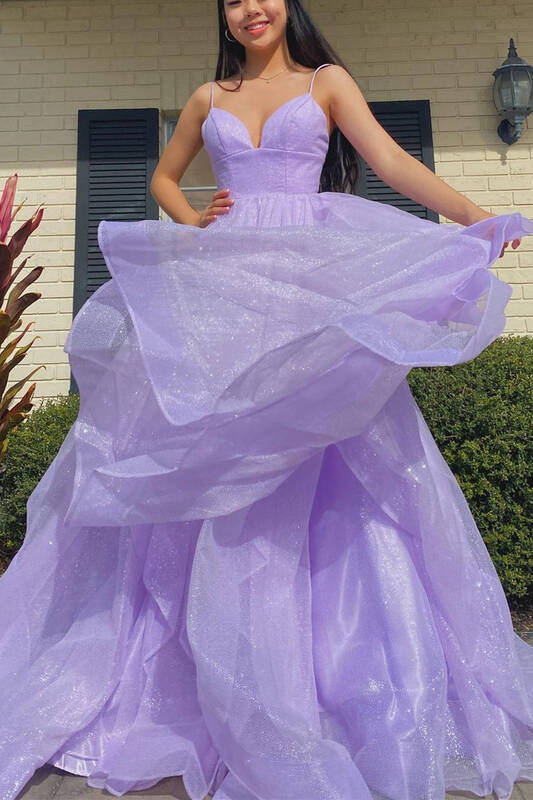 Princess Lavender Tiered Long Prom Dress