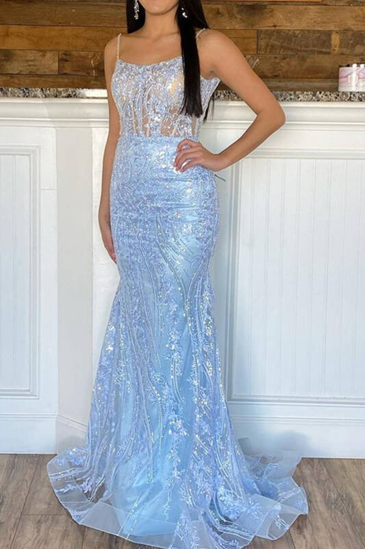 Gorgeous Mermaid Light Blue Formal Dress