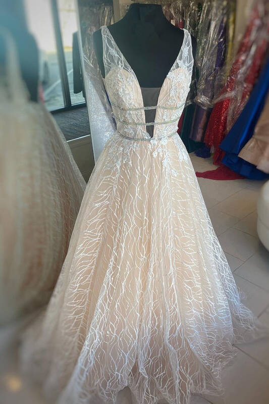 Plunge Ivory Long Formal Gown