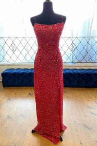 Glitter Red Sequis Long Prom Dress