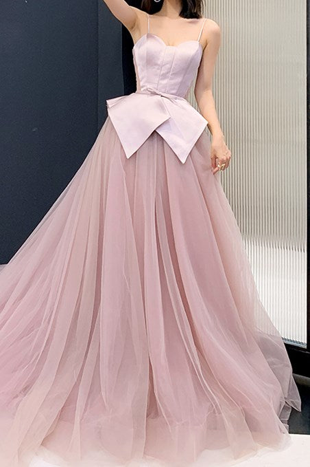 Princess Spaghetti Straps Blush Pink Ball Gown