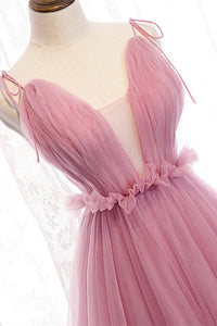 Deep V-Neck Pink Tulle Formal Dress
