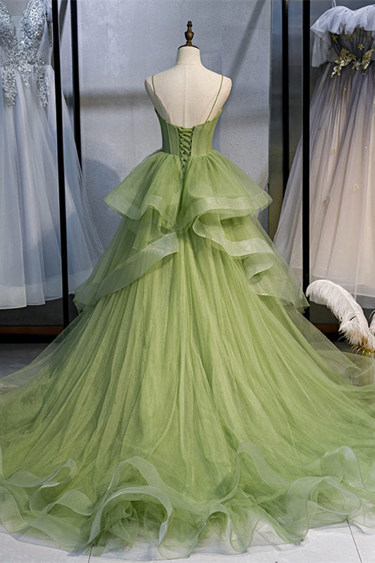 Elegant Spaghetti Straps Green Ball Gown