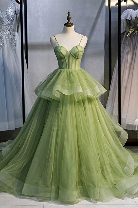 Elegant Spaghetti Straps Green Ball Gown