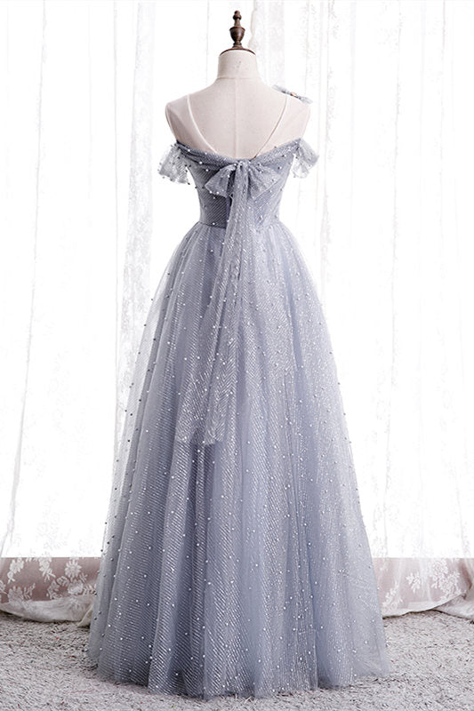 Gorgeous Grey Beaded Long Prom Dress
