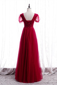 Classic Red V-Neck Beaded Long Formal Dress