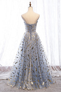 Strapless A-Line Dusty Blue Prom Dress