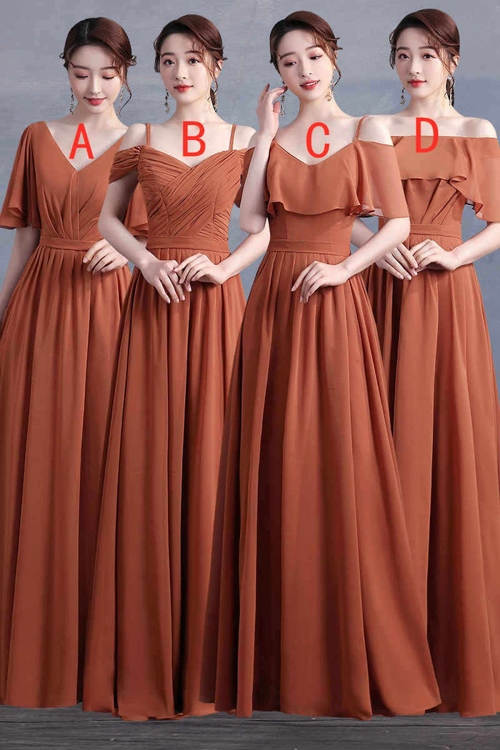 Elegant A-line Copper Long Bridesmaid Dress