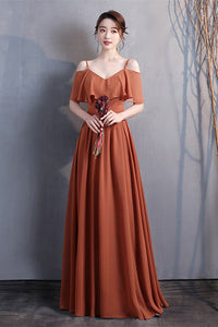 Elegant A-line Copper Long Bridesmaid Dress