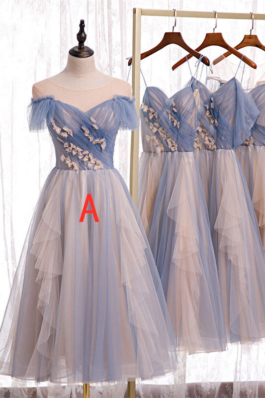 Elegant Tea Length Tulle Bridesmaid Dress