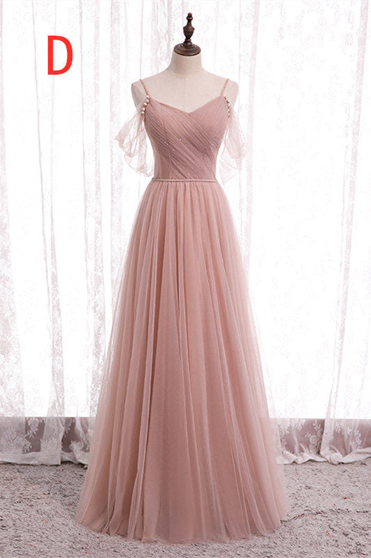Elegant Blush Pink Tulle Bridesmaid Dress