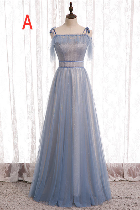Elegant A-Line Dusty Blue Bridesmaid Dress