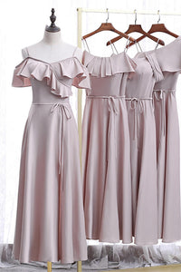 Off the shoulder Light Pink Bridesmaid Dress