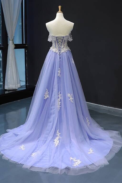 Off the Shoulder Lavender and Lace Appliques Long Formal Dress