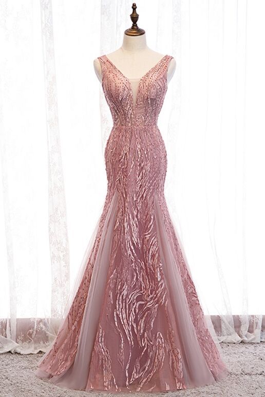 Elegant Mermaid Blush Long Prom Dress