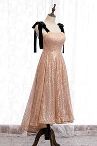 Cute Rose Gold Sequins Short Party Dress