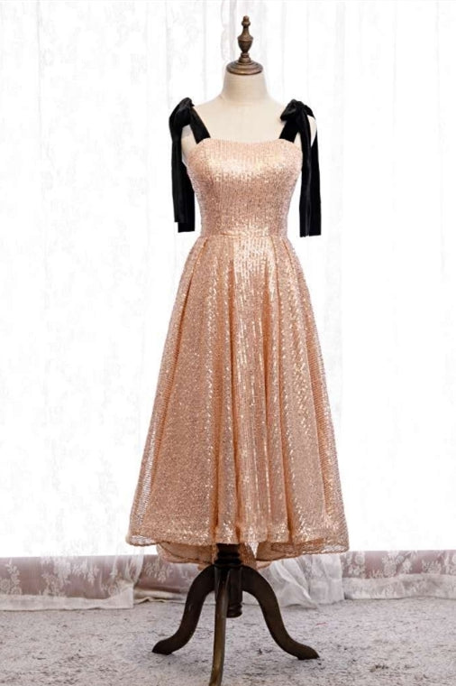 Cute Rose Gold Sequins Short Party Dress