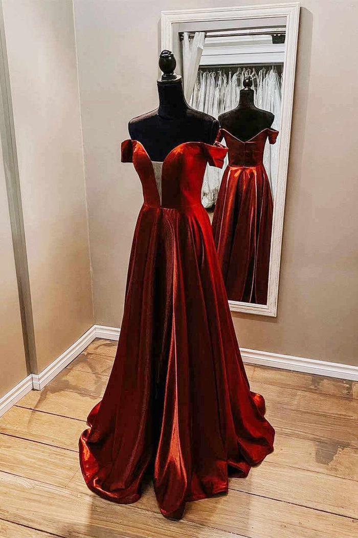 Off the shoulder Red Long Prom Dress