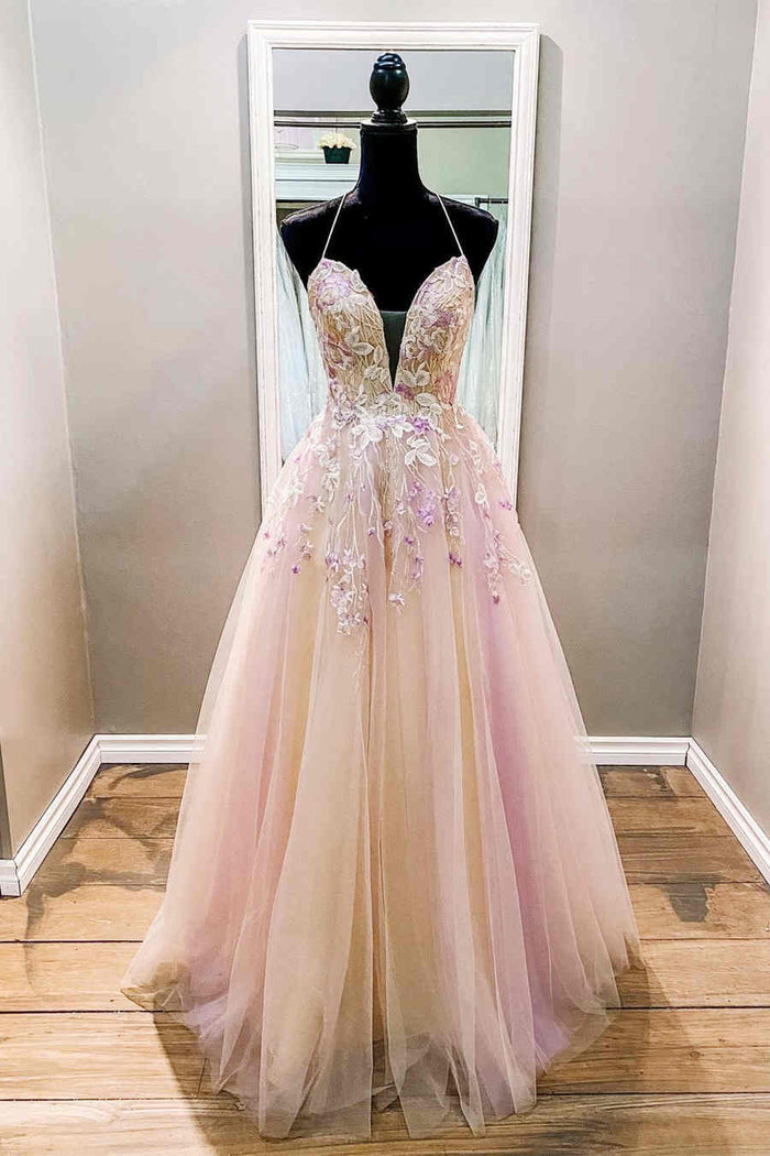A-Line Straps Pink Long  Formal Dress
