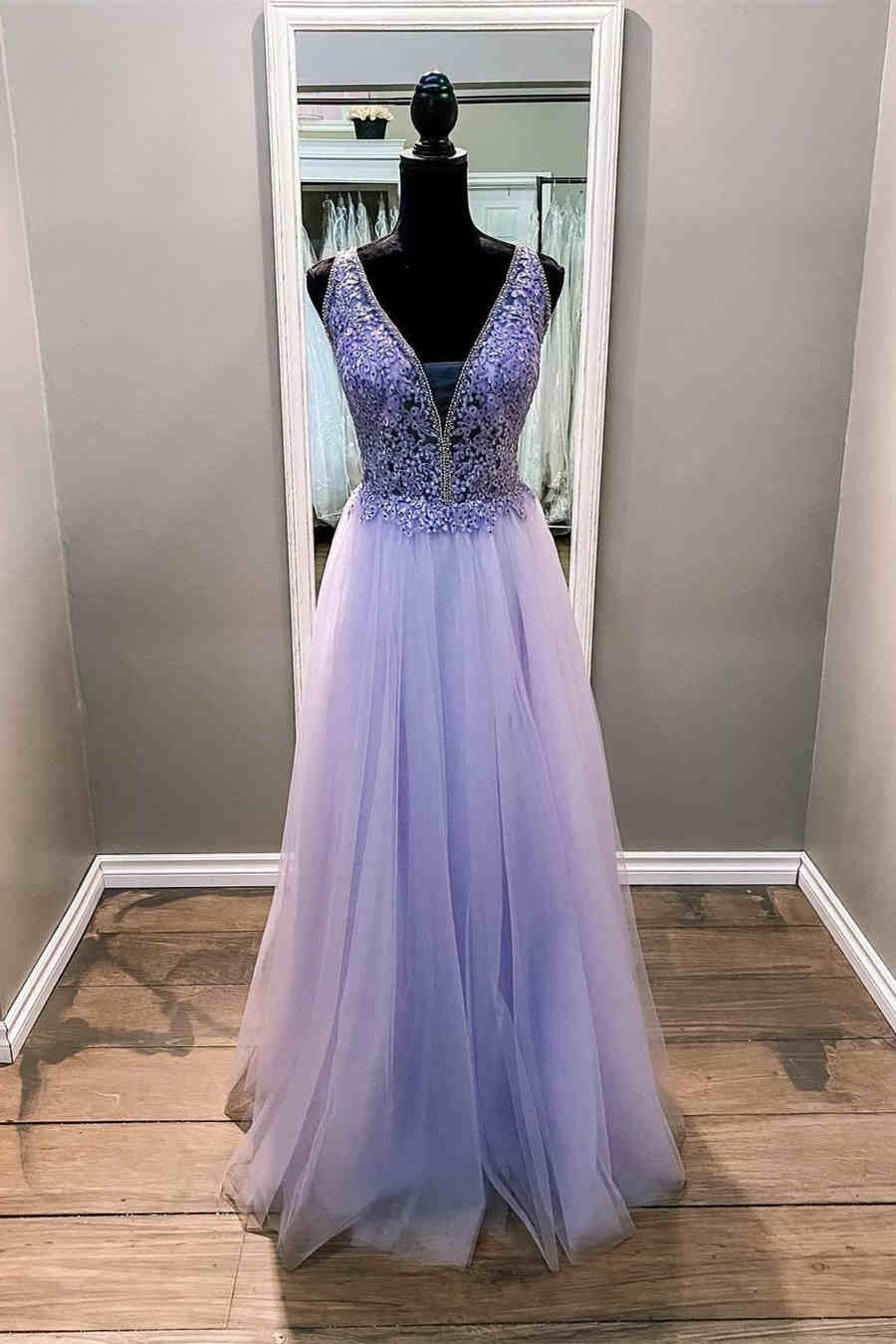 Elegant Beaded Lavender Formal Dress