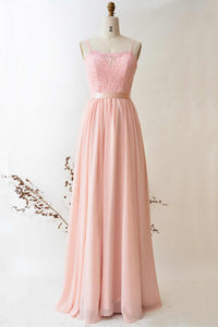 Straps Pearl Pink Lace Top Bridesmaid Dress with Belt