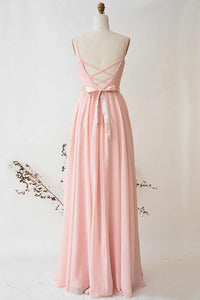 Straps Pearl Pink Lace Top Bridesmaid Dress with Belt
