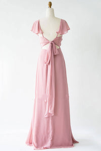V-Neck Blush Pink Chiffon Bridesmaid Dress